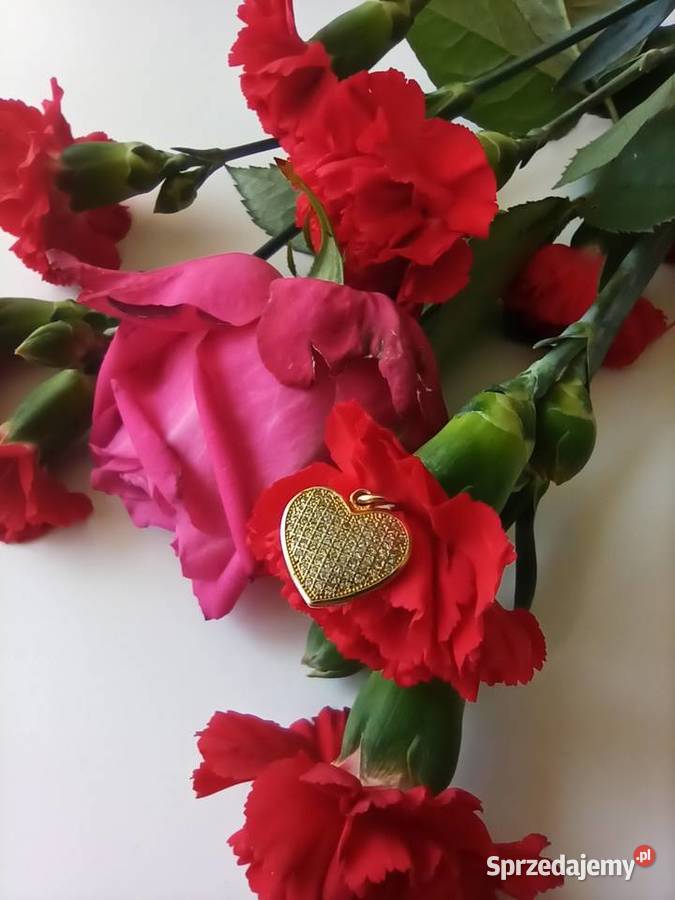 Zawieszka serce srebrna 925 pozłacana cyrkonie Warszawa