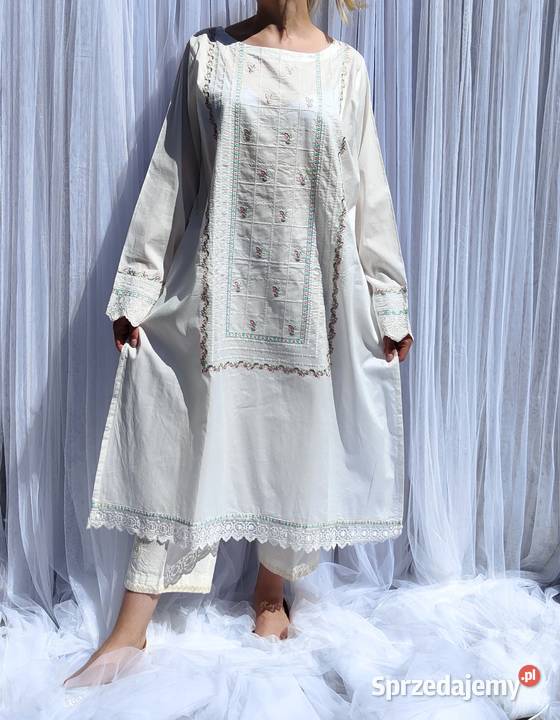Długa biała tunika orientalna XXL 44 bawełna Rozmiar 44(XXL) Szczecin