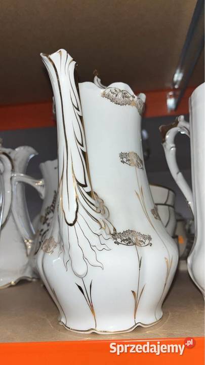 Dzbanek do kawy Bez sygnatury Biało złoty pomorskie Gdańsk