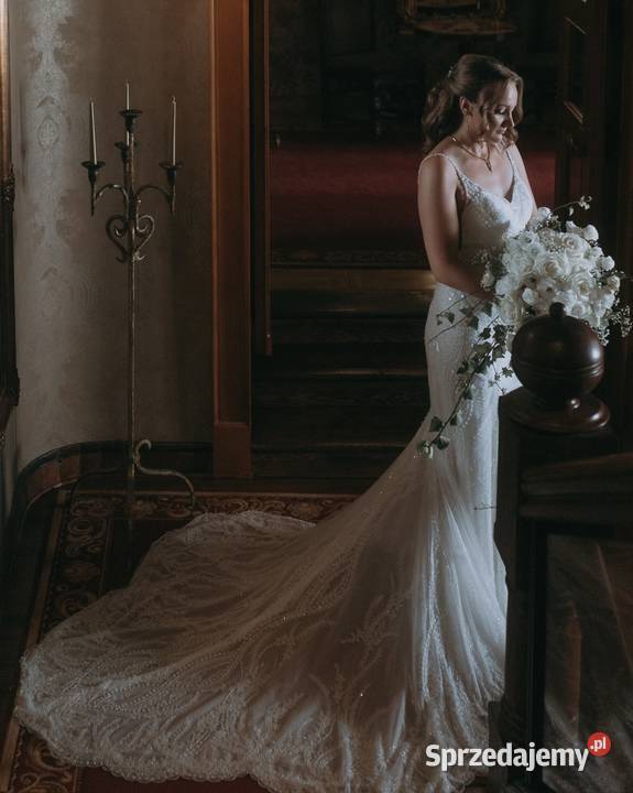 Suknia ślubna z trenem bogato zdobiona Oxford biały Tarnów