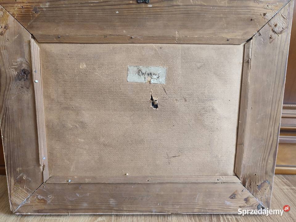 Piękny obraz scena rodzajowa olejny sygnowany Łódź