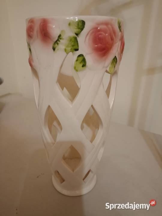 NOWY Ażurowy Wazon Ceramiczny z Różami Pleciony Antyki, Sztuka, Kolekcje