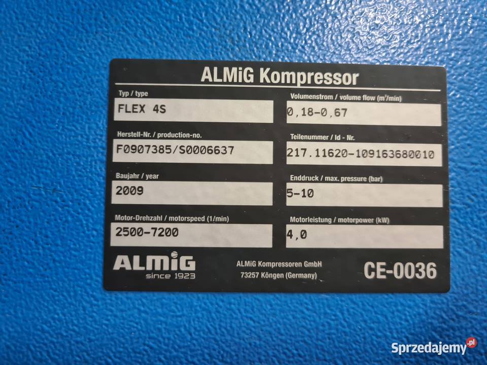 Kompresor śrubowy Almig Flex 4S 4 kw Zduny