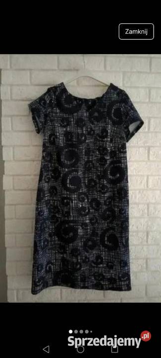 Sukienka granatowa wzór vintage krótki rękaw Długość Midi Spódnice i sukienki