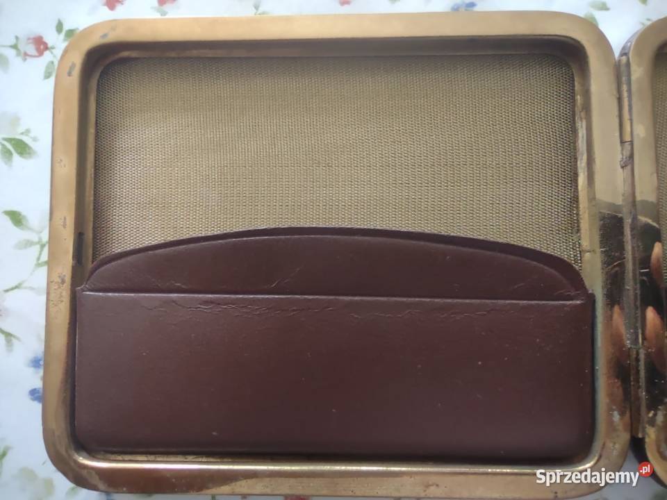 Stara francuska papierośnica skóra mosiądz Art Antyki, Sztuka, Kolekcje