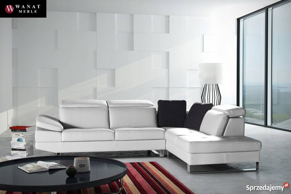 Nowoczesna Kanapa z Otomaną Chrom Skóra Tkaniny Gdańsk