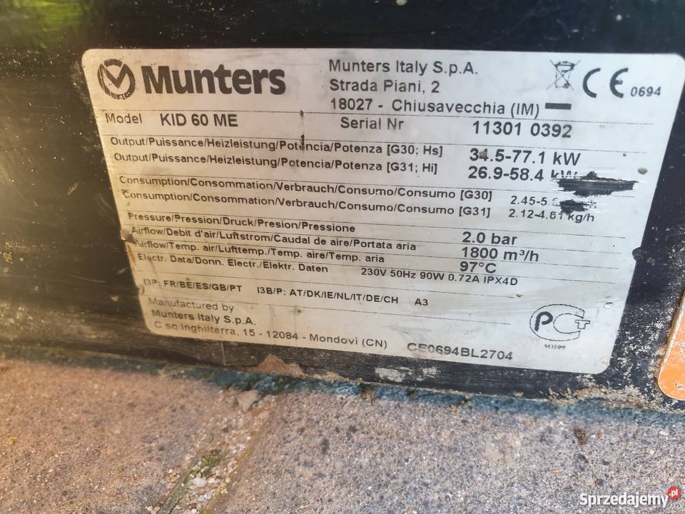 Nagrzewnica gazowa munters sial włoska 45 kW