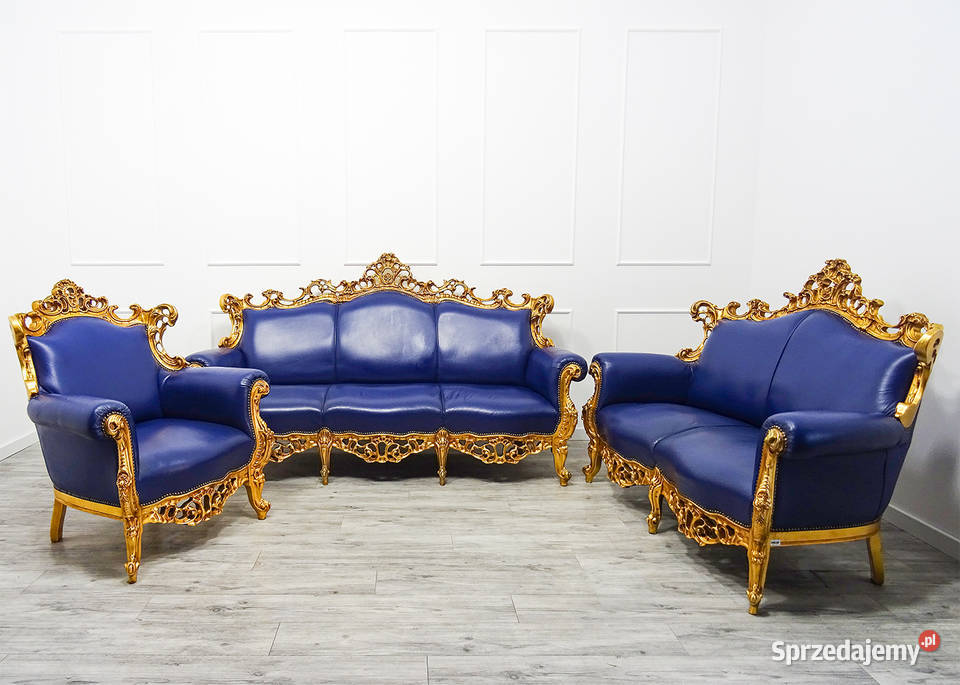 Włoski KOMPLET MEBLI do SALONU Ludwik BUK SKÓRA wielkopolskie Kalisz