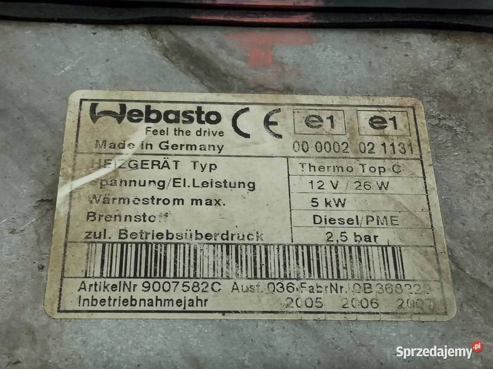 OGRZEWANIE POSTOJOWE 9007582C 7L6815071C VW osobowe