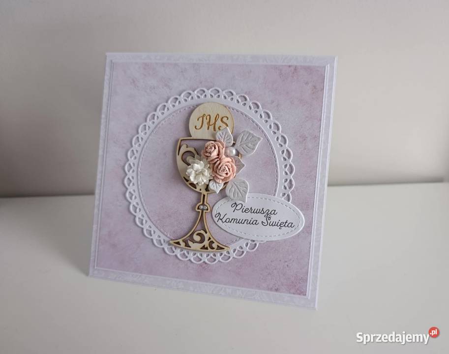 Kartka ręcznie robiona Komunia Święta handmade z Łódź