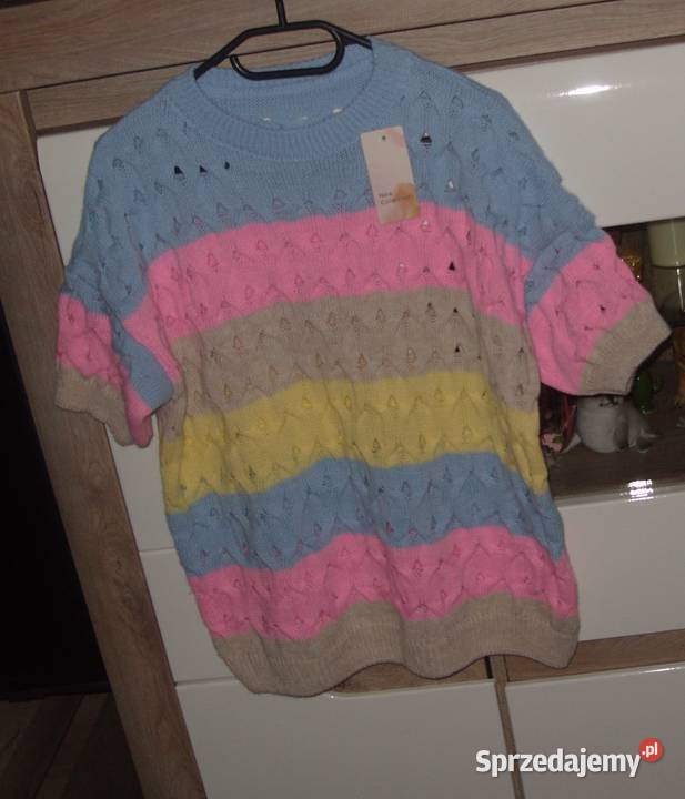 Multi kolorowy sweterek krótki rękaw ML kolorowy Rawicz sprzedam