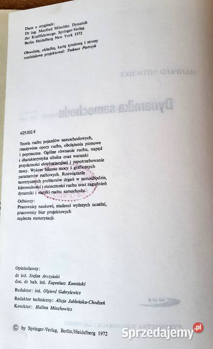 Dynamika samochodu Manfred Mitschke przekład z Włodawa