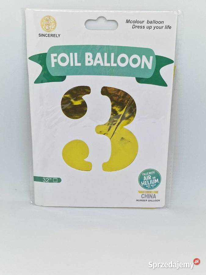 Balon foliowy w kształcie cyfry 3 złoty balon Biała Podlaska