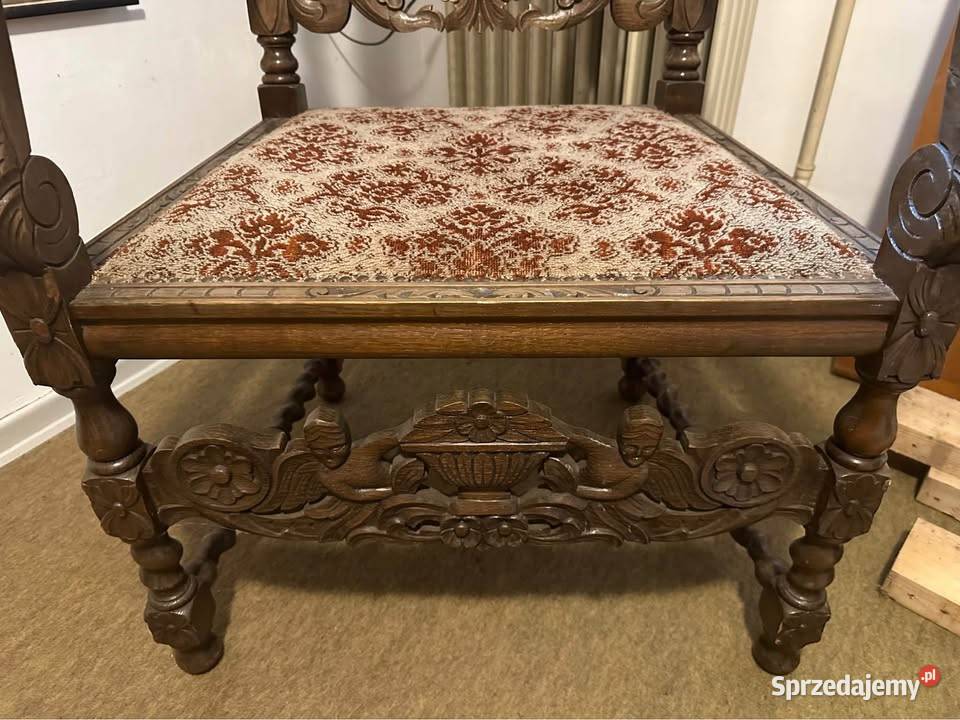 Antyczny Fotel Rzeźbiony Elegancki Antyk Drewno Kraków