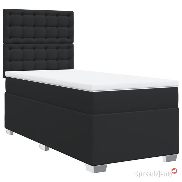 Łóżko z Materacem Kontynentalne Czarne Ekoskóra 90cm
