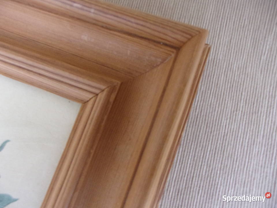 Rycina z kwiatami w drewnianej ramie szybą