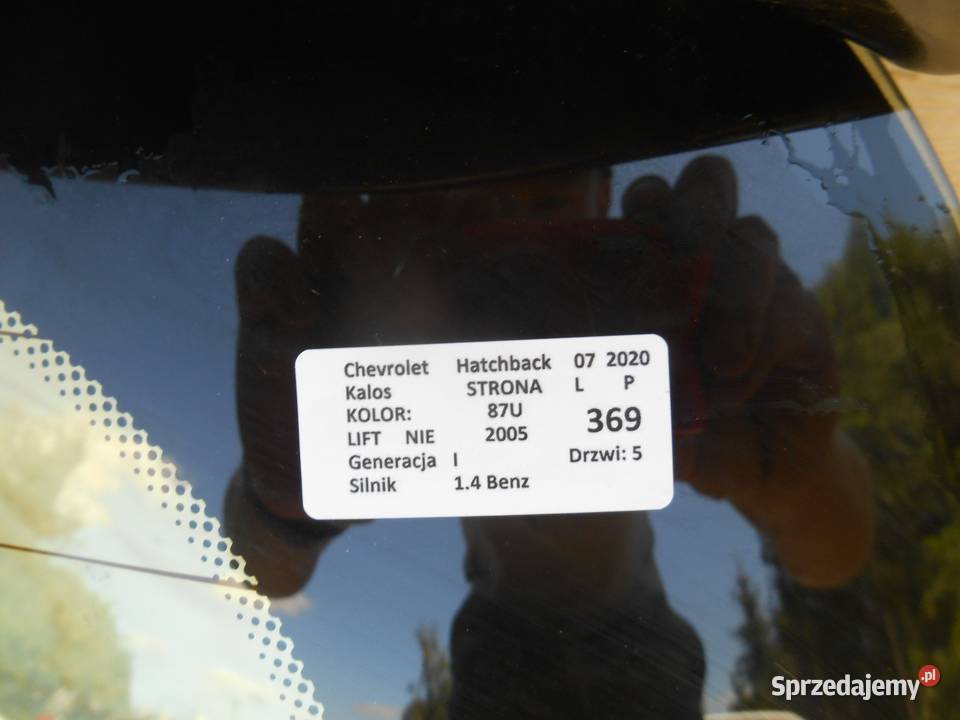 CHEVROLET KALOS I HB 87U 5D KLAPA TYŁ Zbierkowo