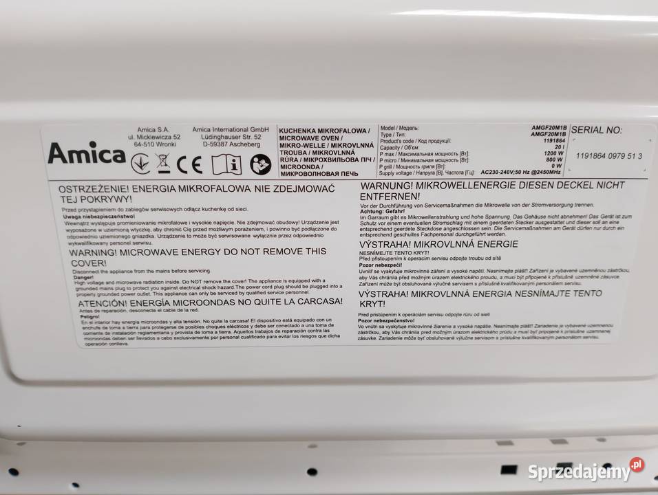Kuchenka mikrofalowa Amica AMGF20M1B Wrocław sprzedam