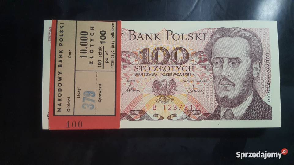 PACZKA 100 x 100 złotych 1986 UNC s TB Warszawa
