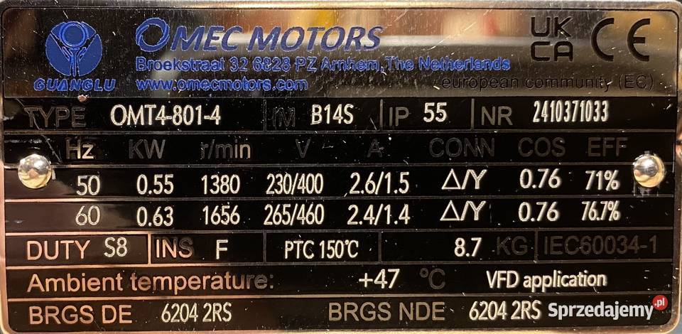 motoreduktor przekładnia 055kW 48obr 3fazowy Pigża sprzedam
