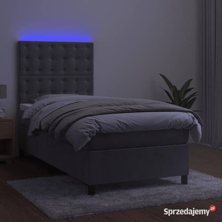 Łóżko kontynentalne z materacem i LED szare 90cm Warszawa