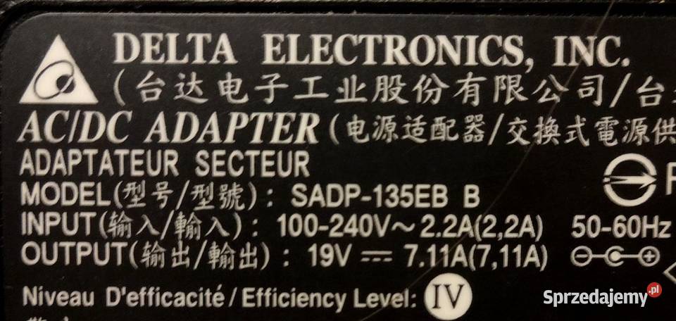 Zasilacz do laptopa 19v711A Delta Electronics