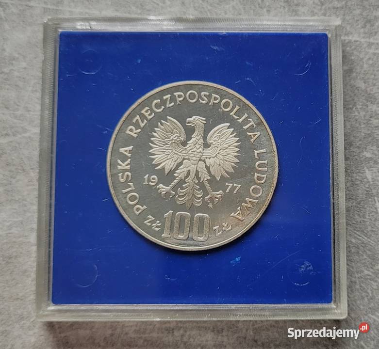 H4 POLSKA srebro 100 Złotych 1977 r Żubr Wola Kruszyńska