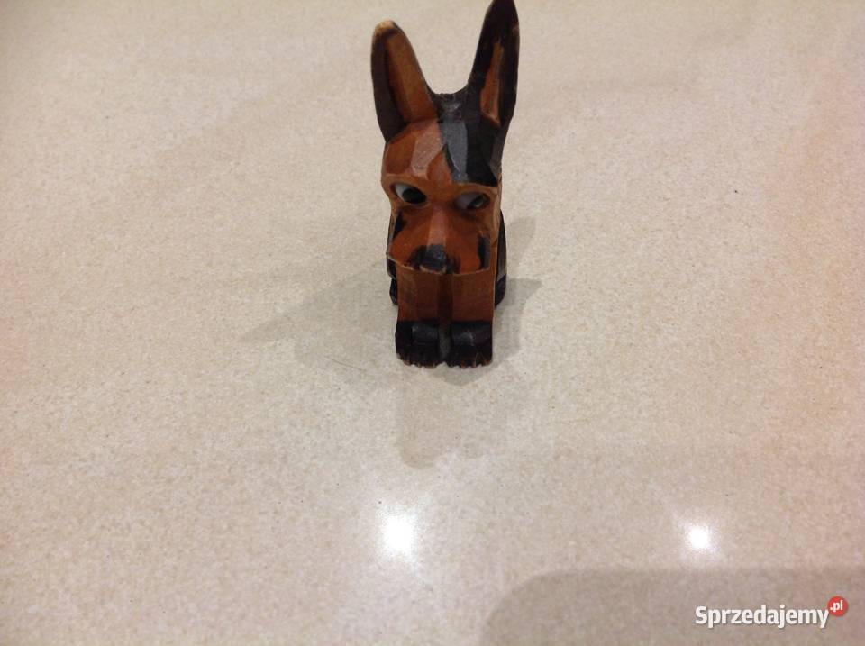 Piesek Figurka Drewniana Rzeźba brązowy Nowa Sól