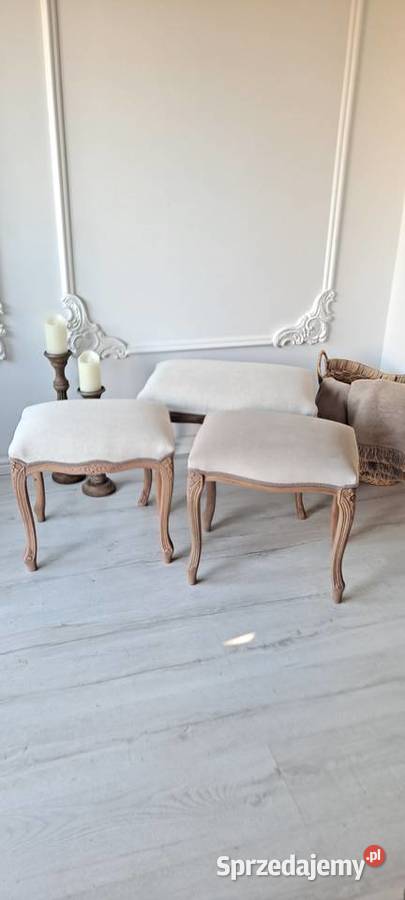 Stylowa pufa len Ludwik Ludwikowska Prowansja 46cm Pufy i podnóżki zachodniopomorskie Szczecin