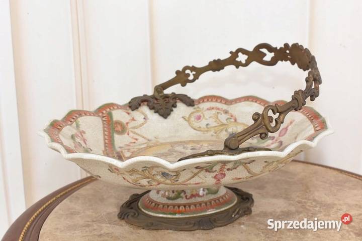 Antyczna Patera Owocnik Porcelana Brąz Kwiaty małopolskie Kraków