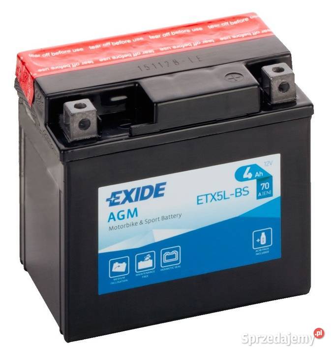 Akumulator motocyklowy EXIDE 12V4Ah YTX5LBS Układ elektryczny, zapłon