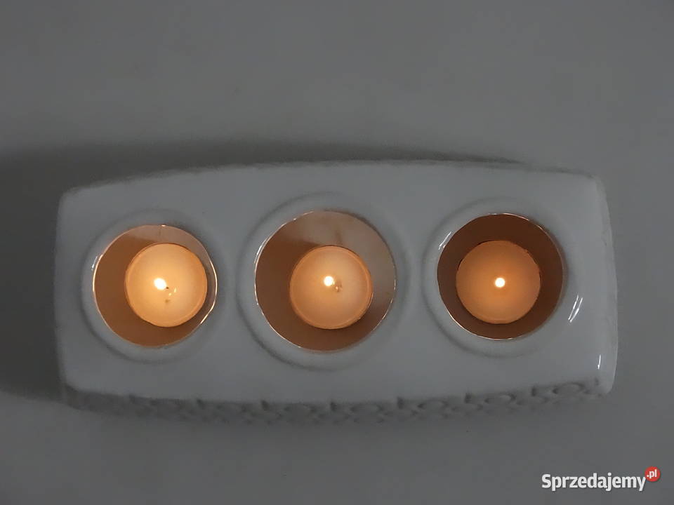 Retro Świecznik Ceramiczny Biały MidCentury