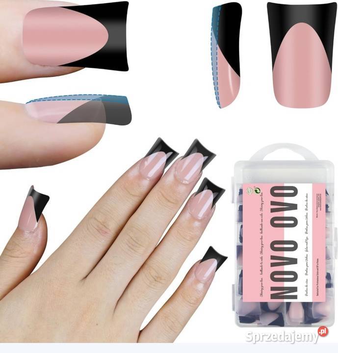 Sztuczne paznokcie tipsy Halloween French Black Domaszczyn