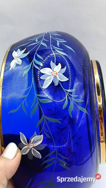 Szkło kryształowa kobaltowa misa salaterka Porcelana i szkło lubelskie