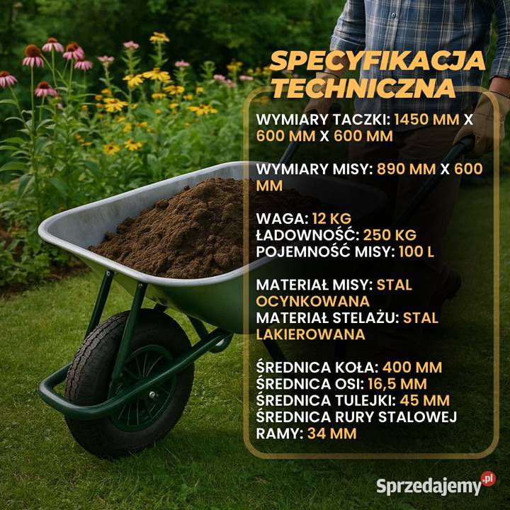 mocna taczka budowlana ogrodowa 100l 250 stal Lublin