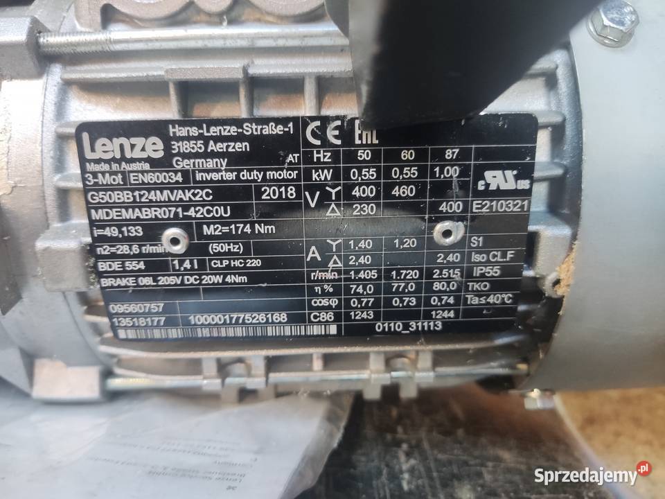 Motoreduktor Kątowy Lenze 400V hamulec 286 Libusza