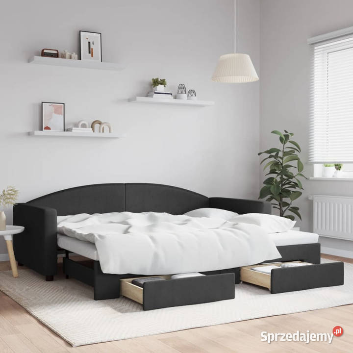 Sofa rozsuwana z szufladami czarna tkanina Warszawa