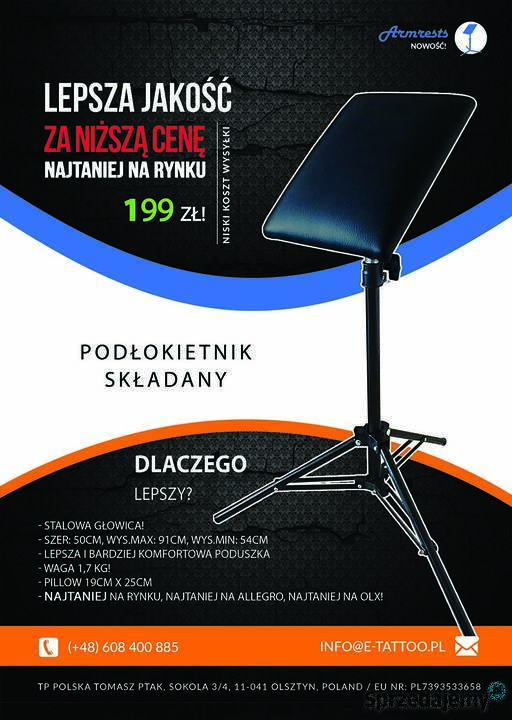 Skladany PODLOKIETNIK do studia tatuażu STOJAK Olsztyn