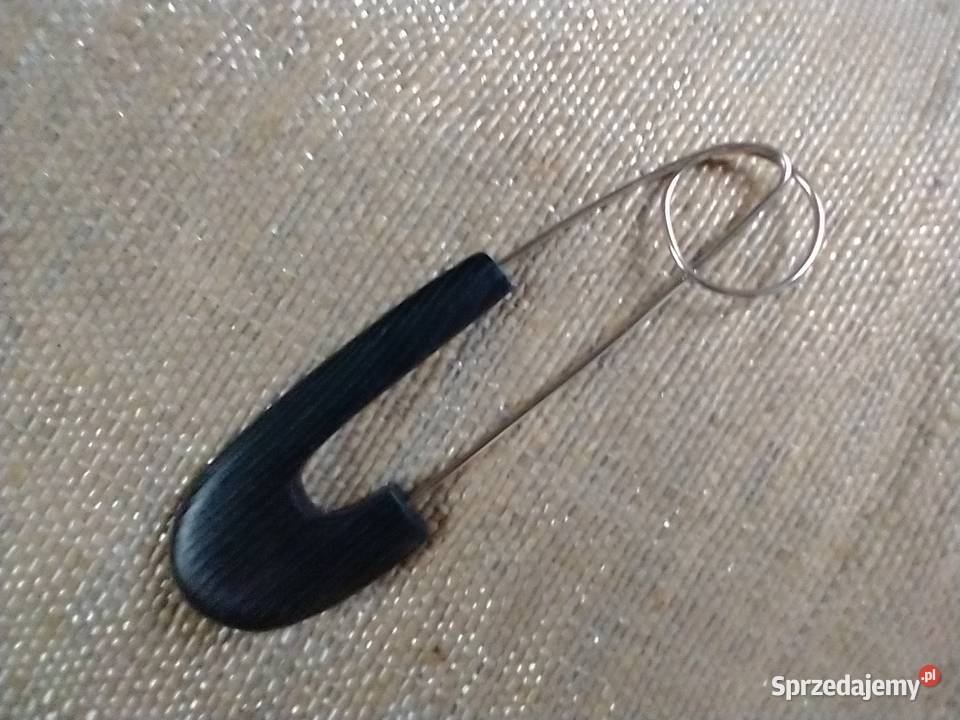 Czarna agrafka broszka drewno rękodzieło Łódź