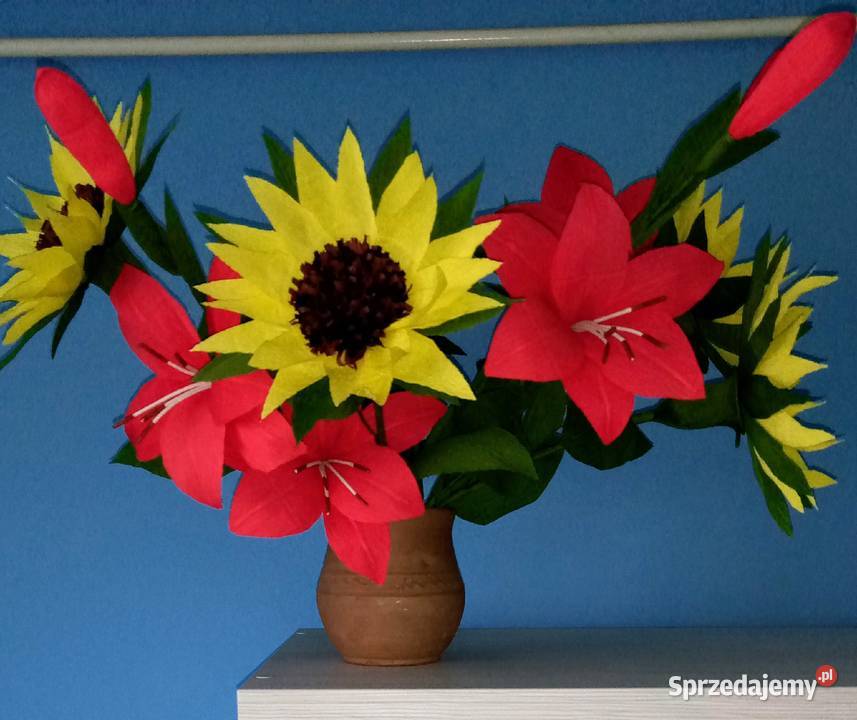 Kwiaty słoneczniki z bibuły krepiny Ropa