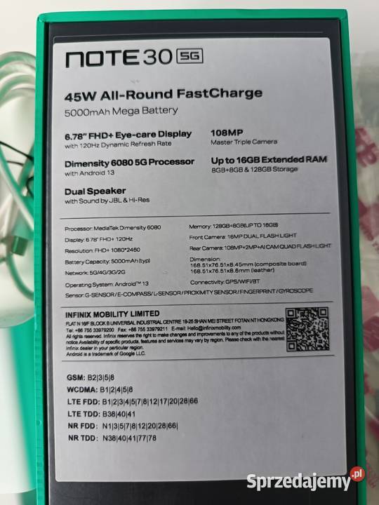 sprzedam smartfon infinix not 30 st 5g lte 8gb Pozostałe Płock