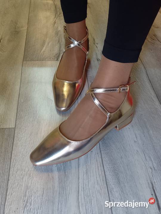 39 Złote Baleriny wieczorowe z zapięciem NOWE Balerinki Kraków