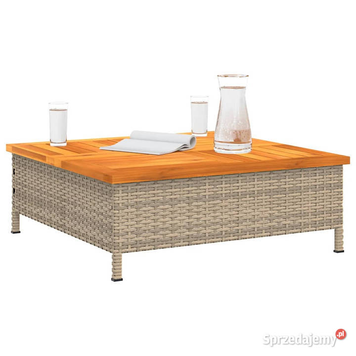 Stolik ogrodowy beżowy 70x70x25 rattan i drewno Warszawa