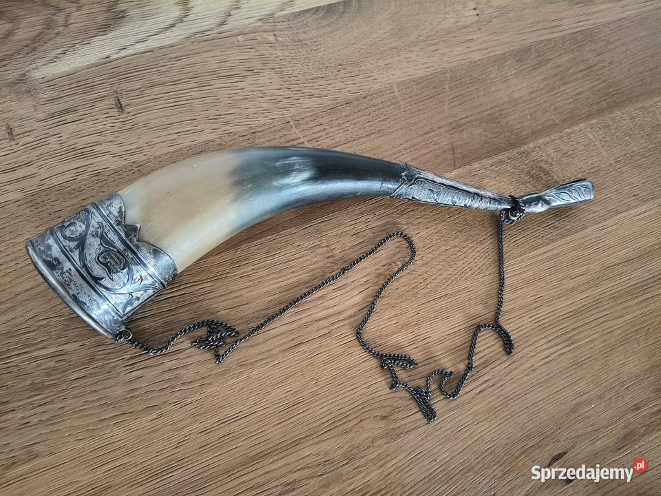Róg obfitości bawoli niello okuty w srebro Ag zachodniopomorskie Szczecin