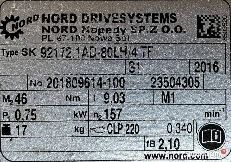 motoreduktor przekładnia 075kW 157obr 3fazowy