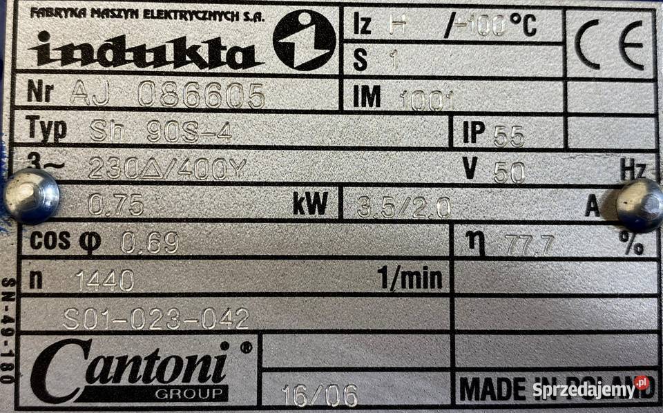 silnik elektryczny 075kW 1440obr 3fazowy INDUKTA Pigża