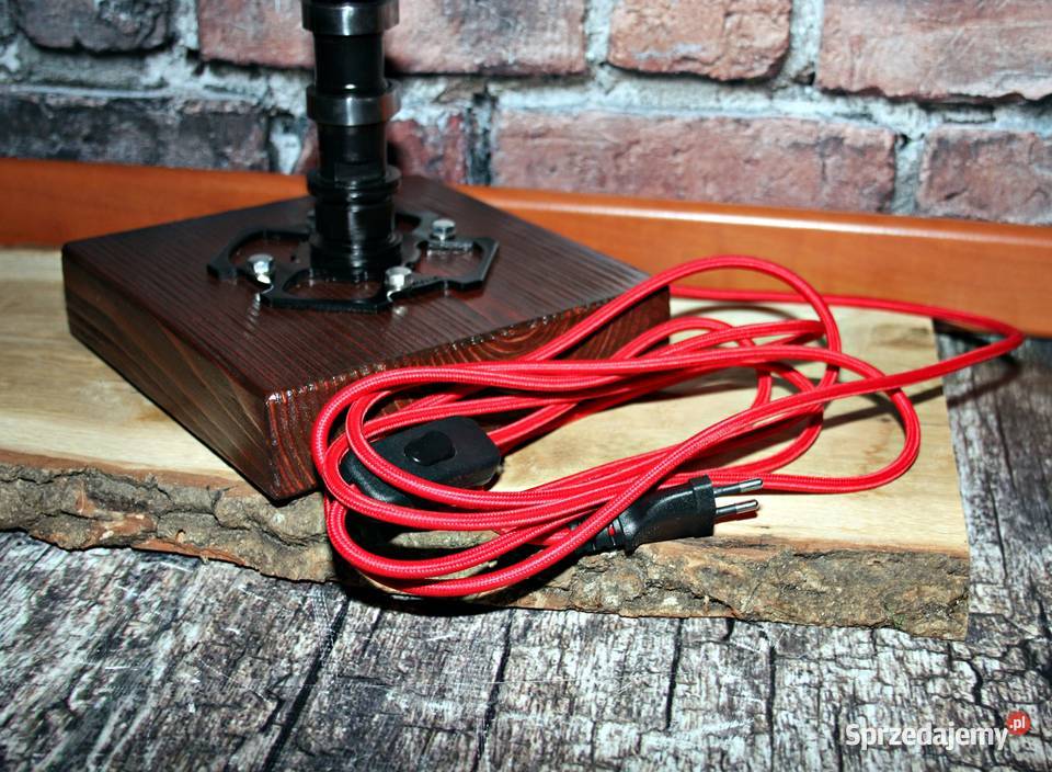 Lampa stojąca loft drewno metal art wałek Dębica