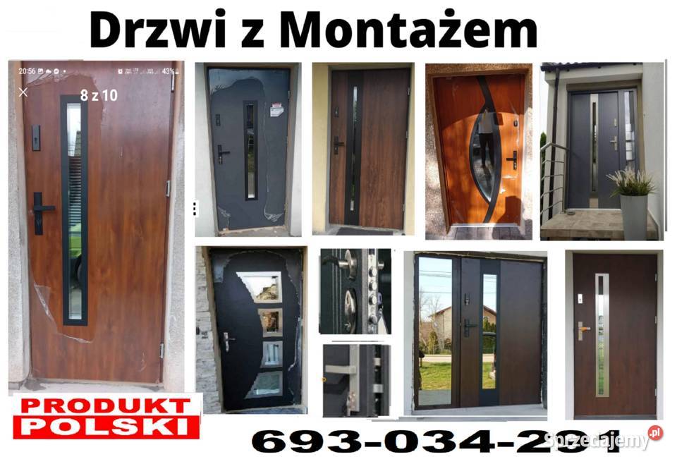 Drzwi wejściowe ZEWNĘTRZNE wewnętrzne z montażem Częstochowa