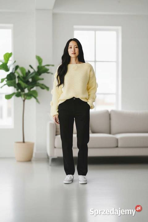 Sweter damski oversize z różyczkami gruby Moda i Styl Wieluń