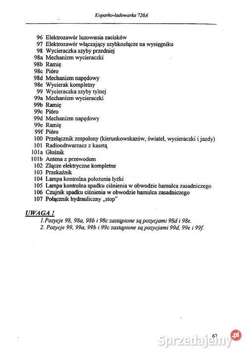 Dtr instrukcja obsługi Waryński 726A koparko miękka Stalowa Wola sprzedam